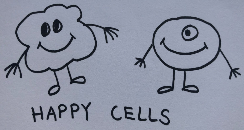 spis grønt og få glade celler